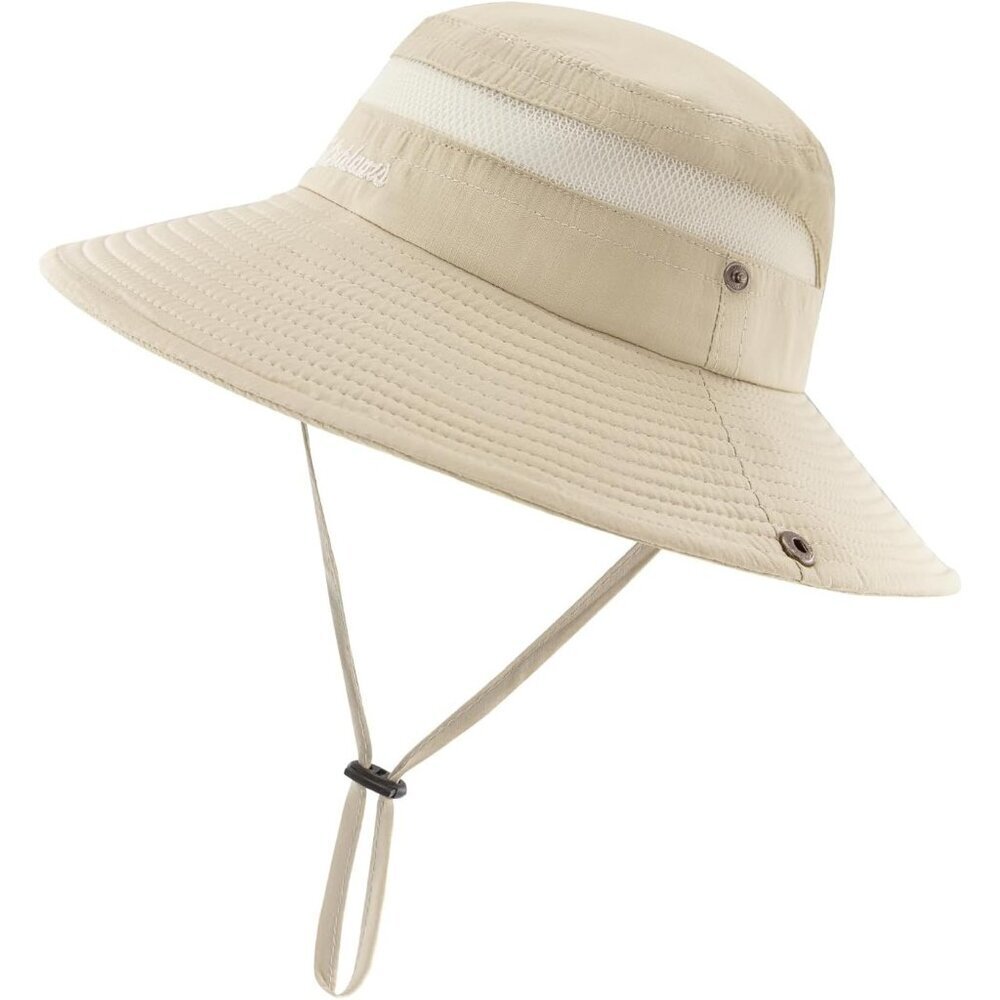 Unisex Beige Soft Polyester Wide Brim Mesh Vent Chin Strap Classic Cowboy Hat